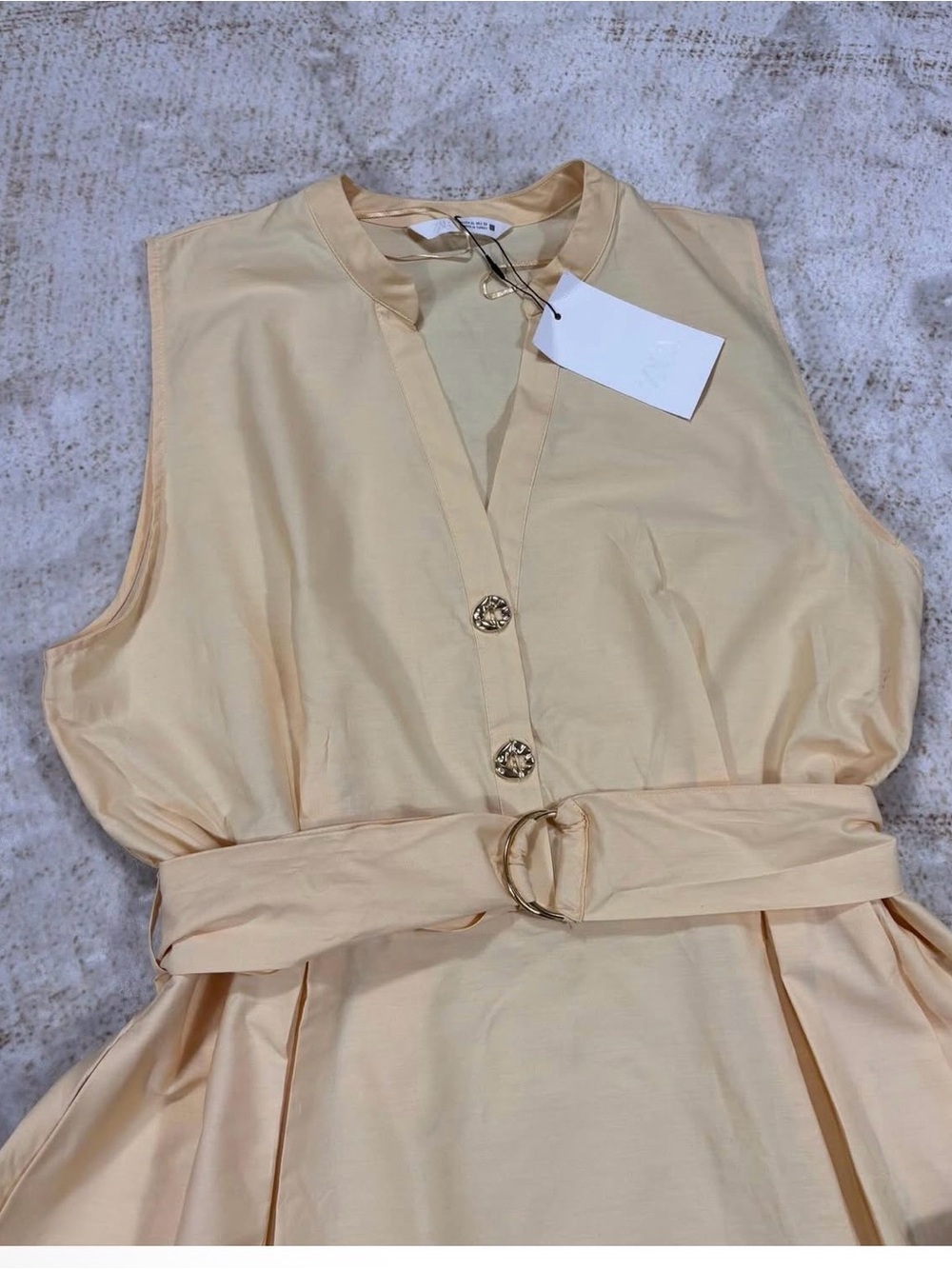 Zara Pale Yellow Sleeveless Belted Midi Dress - Picture 5 of 7